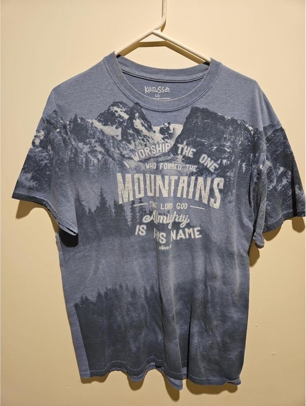 Kerusso Christian T-Shirt Mountains AoP Men's Size Large God Tee